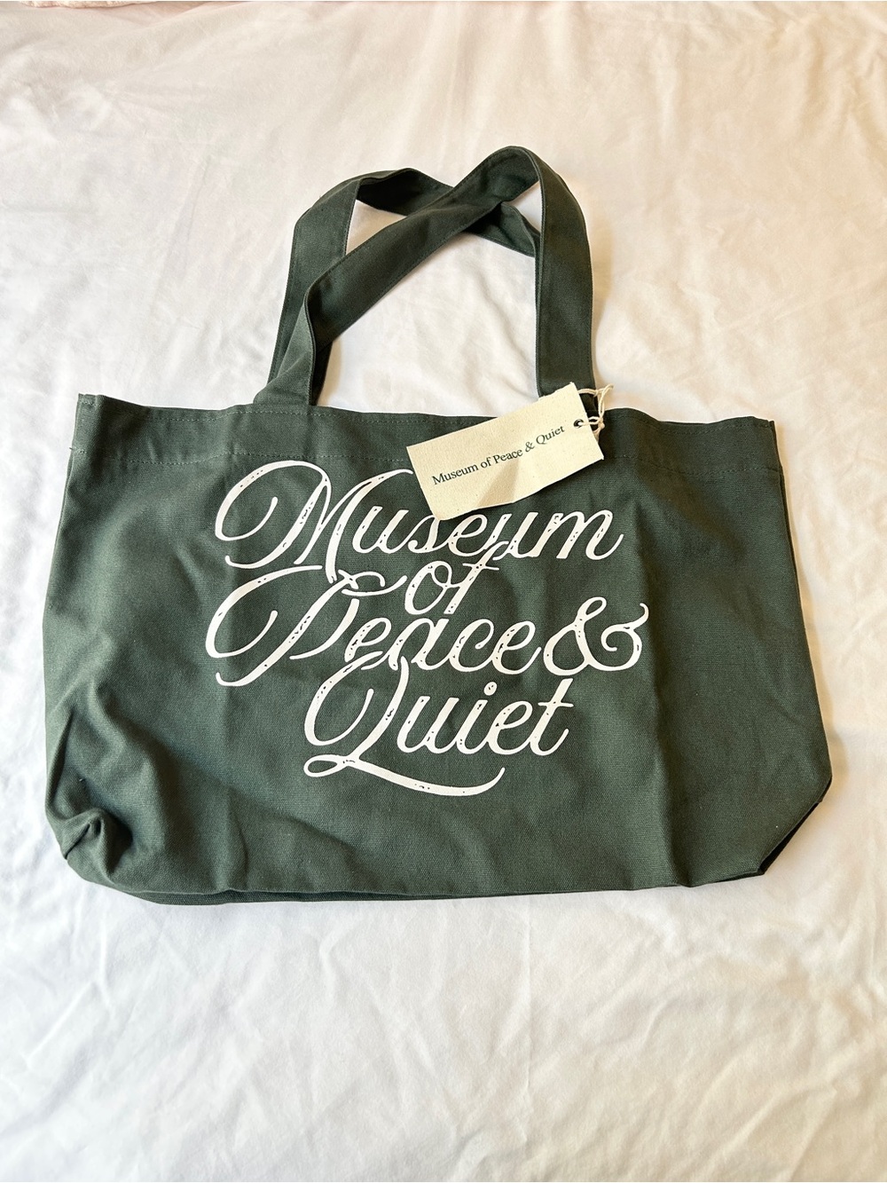 NWT Museum of Peace and Quiet Scribe 100% Cotton Tote Bag in green, $60 Retail